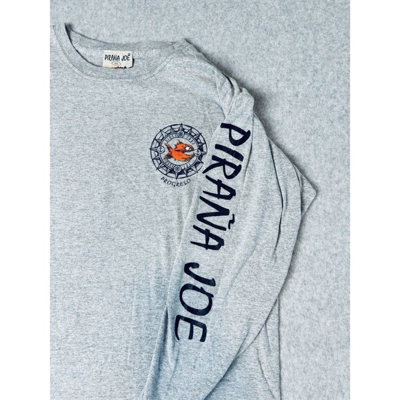 Pirana Joe Long Sleeve T Shirt Gray - Fish Tag - Progreso Mexico - 100%‎ Cotton - Picture 6 of 12